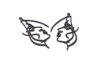 Black Face Charm, 8 Oxidized Black Brass Face Charms With 1 Loop, Pendants, Earrings, Findings (50x25x1mm) D0624 S879