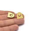 D Shape Earring, 10 Textured Raw Brass Crescent Moon D Shape Stud Earrings (16x17x0.50mm) M01314 A2395