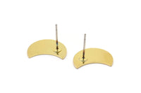 Brass Moon Earring, 8 Raw Brass Crescent Moon Stud Earrings (15x8x0.80mm) D0666 A1325