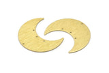 Brass Moon Charm, 4 Textured Raw Brass Moon Crescent Charms With 4 Holes (35x15x0.80mm) M03100