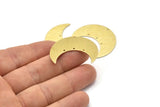 Brass Moon Charm, 4 Textured Raw Brass Moon Crescent Charms With 4 Holes (35x15x0.80mm) M03100