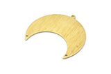Brass Moon Charm, 4 Textured Raw Brass Moon Crescent Charms With 1 Loop And 2 Holes (35x17x0.80mm) M03079