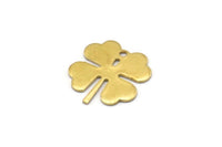 Brass Leaf Charm, 10 Raw Brass Four Leaf Clover Charms With 1 Hole (18x17x0.80mm) A2556
