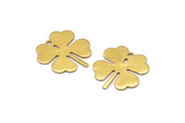 Brass Leaf Charm, 10 Raw Brass Four Leaf Clover Charms With 1 Hole (18x17x0.80mm) A2556