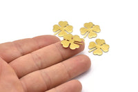 Brass Leaf Charm, 10 Raw Brass Four Leaf Clover Charms With 1 Hole (18x17x0.80mm) A2556