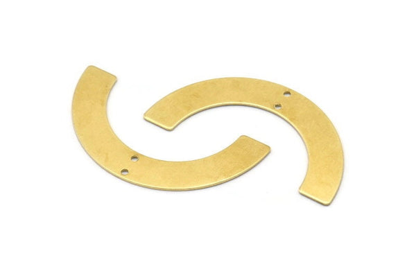 Brass Geometric Charm, 6 Raw Brass Semi Circle Pendants With 2 Holes (50x8x0.80mm) A2560