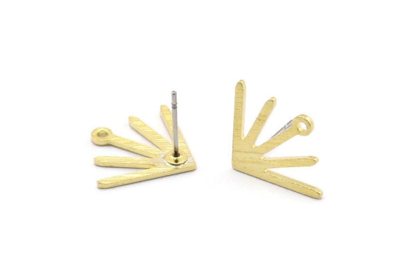 Brass Sun Earring, 8 Textured Raw Brass Sun Stud Earrings With 1 Loop (18x15x0.80mm) M02425 A2561