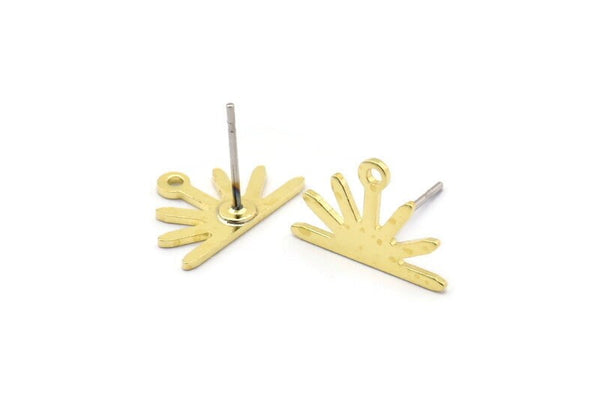Brass Sun Earring, 10 Raw Brass Sun Stud Earrings With 1 Loop (10x15x0.80mm) M02402 A2562