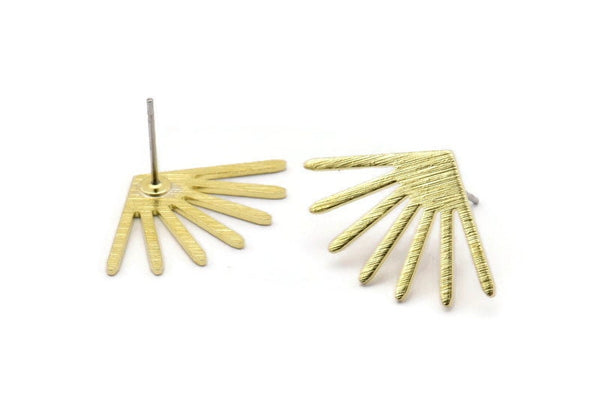 Brass Sun Earring, 6 Textured Raw Brass Sun Stud Earrings (24x16x0.80mm) M02447 A2563