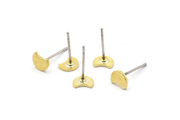 Brass Moon Earring, 12 Raw Brass, Textured Crescent Moon, Stud Earrings, Tiny Brass Moon Stud Earrings (6x5x0.80mm) M01871 A2566