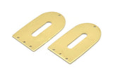 Brass D Shape, 4 Raw Brass D Shape Charms With 4 Hole, Brass Blanks (35x20x0.80mm) M03166