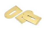 Brass D Shape, 4 Raw Brass D Shape Charms With 8 Hole, Brass Blanks (35x20x0.80mm) M03168