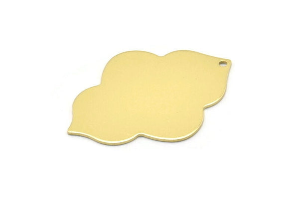 Brass Badge Charm, 4 Raw Brass Badge Charms With 1 Hole, Pendants, Findings (39x28x0.80mm) M01640