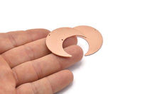 Copper Moon Charm, 4 Raw Copper Moon Crescent Charms With 2 Holes (35x15x0.80mm) M03148