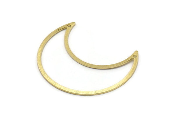 Brass Moon Charm, 4 Textured Raw Brass Moon Crescent Charms With 2 Holes (35x15x0.80mm) M03123