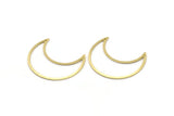 Brass Moon Charm, 4 Textured Raw Brass Moon Crescent Charms With 2 Holes (35x15x0.80mm) M03123