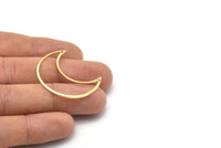 Brass Moon Charm, 4 Textured Raw Brass Moon Crescent Charms With 2 Holes (35x15x0.80mm) M03123