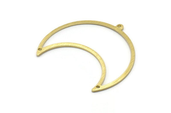 Brass Moon Charm, 4 Textured Raw Brass Moon Crescent Charms With 2 Holes And 1 Loop (35x17x0.80mm) M03122