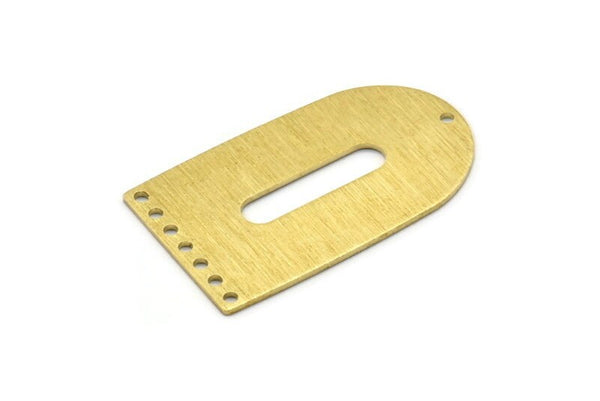 Brass D Shape, 4 Textured Raw Brass D Shape Charms With 8 Holes, Pendants, Earring Findings (35x20x0.80mm) M03158
