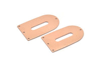Copper D Shape, 2 Raw Copper D Shape Charms With 4 Holes, Pendants, Earring Findings (35x20x0.80mm) M03190