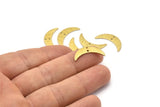 Brass Moon Charm, 8 Textured Raw Brass Crescent Moon Charms With 2 Holes (22x6x0.80mm) M02872