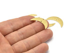 Brass Moon Charm, 6 Textured Raw Brass Crescent Moon Charms With 2 Holes (28x8x0.80mm) M03074