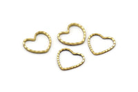 Brass Hear Ring, 24 Cutting Raw Brass Heart Connectors (13x14mm) A0544