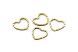 Brass Hear Ring, 24 Cutting Raw Brass Heart Connectors (13x14mm) A0544