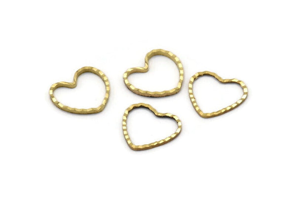Brass Hear Ring, 24 Cutting Raw Brass Heart Connectors (13x14mm) A0544