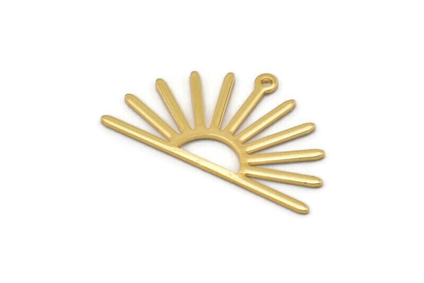 Gold Sun Charm, 4 Gold Plated Brass Sun Charms With 1 Loop (17x30x0.80mm) M02318
