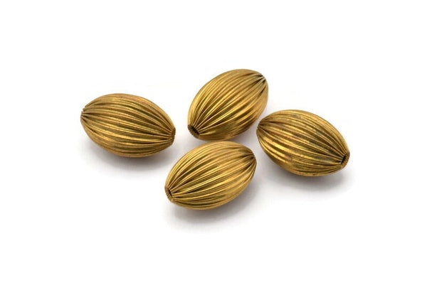 5 Vintage Raw Brass Crimped Textured 18x12 Mm Oval Hollow Beads Y243