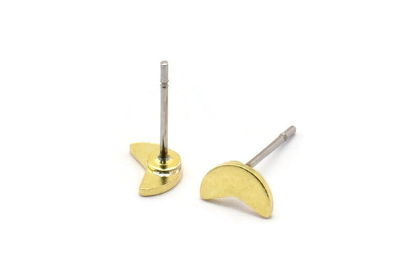 Brass Geometric Earring, 12 Raw Brass Tiny Pizza Slice Shaped Stud Earrings (7x4x0.80mm) M02334 A0549