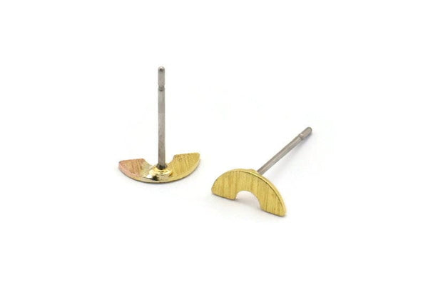 Brass Geometric Earring, 12 Textured Raw Brass Tiny Semi Circle Stud Earrings (8x4x0.80mm) M02068 A2553