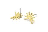 Brass Sun Earring, 8 Raw Brass Sun Stud Earrings With 1 Hole (11x15x0.80mm) M02252 A2549