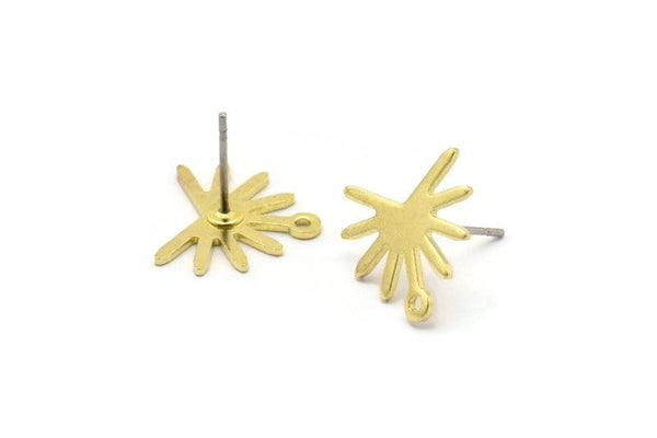 Brass Sun Earring, 8 Raw Brass Sun Stud Earrings With 1 Loop (13x15x0.80mm) M02256 A0550