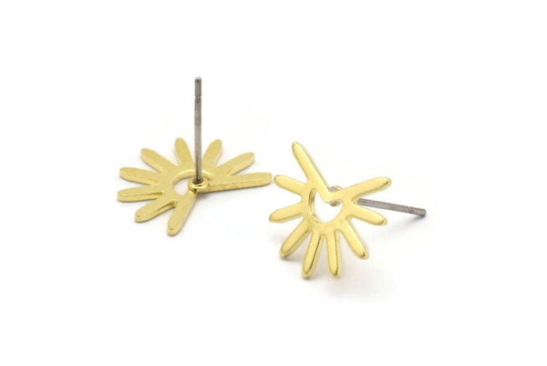 Brass Sun Earring, 8 Raw Brass Sun Stud Earrings (11x15x0.80mm) M02254 A0618
