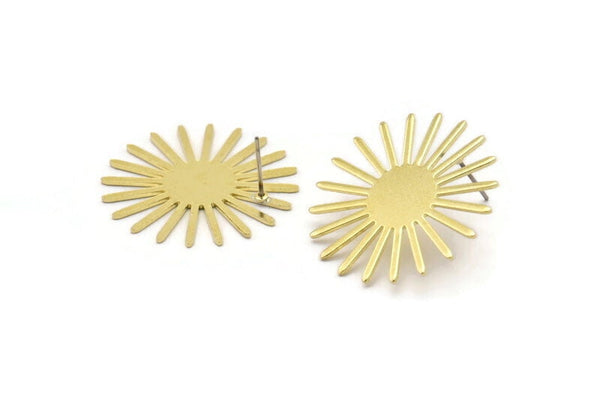 Brass Sun Earring, 6 Raw Brass Sun Stud Earrings (30x0.80mm) M02226 A0548