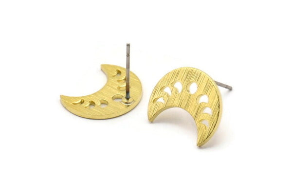 Pirinç Ay Küpe, 10 Dokulu Ham Pirinç Hilal Ay Evreleri Küpe (15x8x1mm) M01863 A2551