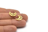 Pirinç Ay Küpe, 10 Dokulu Ham Pirinç Hilal Ay Evreleri Küpe (15x8x1mm) M01863 A2551