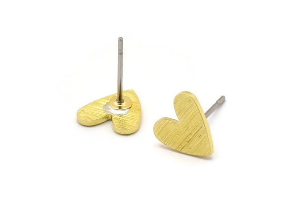 Brass Heart Earring, 10 Textured Raw Brass Heart Stud Earrings (8x1mm) M02169 A2554