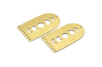 Brass D Shape, 4 Textured Raw Brass Moon Phases D Shape Charms With 8 Holes (35x20x0.80mm) M03209