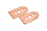 Copper D Shape, 2 Raw Copper Moon Phases D Shape Charms With 8 Holes (35x20x0.80mm) M03217