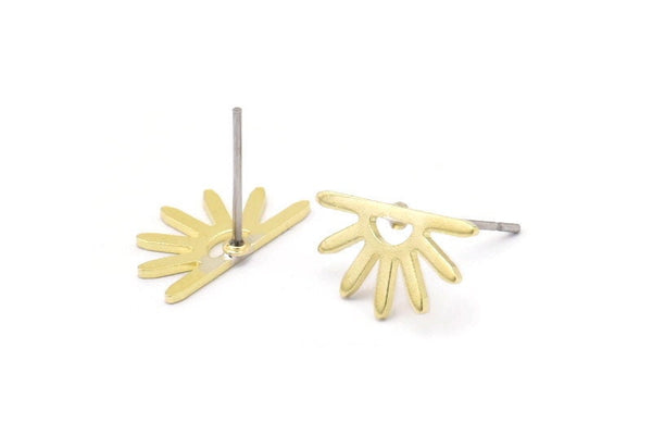 Brass Sun Earring, 10 Raw Brass Sun Stud Earrings (8x15x0.80mm) M02400 A0669