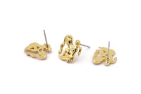 Gold Aquarius Earring, 4 Gold Plated Brass Aquarius Sign Stud Earrings, Zodiac Earring Findings, Zodiac Sign Jewelries (13x12mm) SY0285