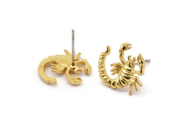 Gold Scorpio Earring, 4 Gold Plated Brass Scorpio Sign Stud Earrings, Zodiac Earring Findings, Zodiac Sign Jewelries (13x13mm) SY0291