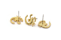 Gold Scorpio Earring, 4 Gold Plated Brass Scorpio Sign Stud Earrings, Zodiac Earring Findings, Zodiac Sign Jewelries (13x13mm) SY0291