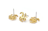 Gold Capricorn Earring, 4 Gold Plated Brass Capricorn Sign Stud Earrings, Zodiac Earring Findings, Zodiac Sign Jewelries (14x12mm) SY0287