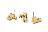 Gold Taurus Earring, 4 Gold Plated Brass Taurus Sign Stud Earrings, Zodiac Earring Findings, Zodiac Sign Jewelries (13x13mm) SY0293