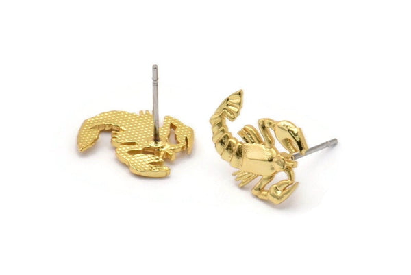Gold Cancer Earring, 4 Gold Plated Brass Cancer Sign Stud Earrings, Zodiac Findings, Zodiac Sign Jewelries (14x11mm) SY0292