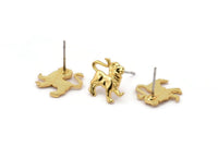 Gold Leo Earring, 4 Gold Plated Brass Leo Sign Stud Earrings, Zodiac Findings, Zodiac Sign Jewelries (12x12mm) SY0289